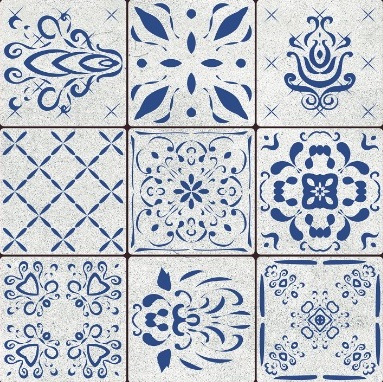 Mustriline põrandaplaat Portugal Blue Dekoor